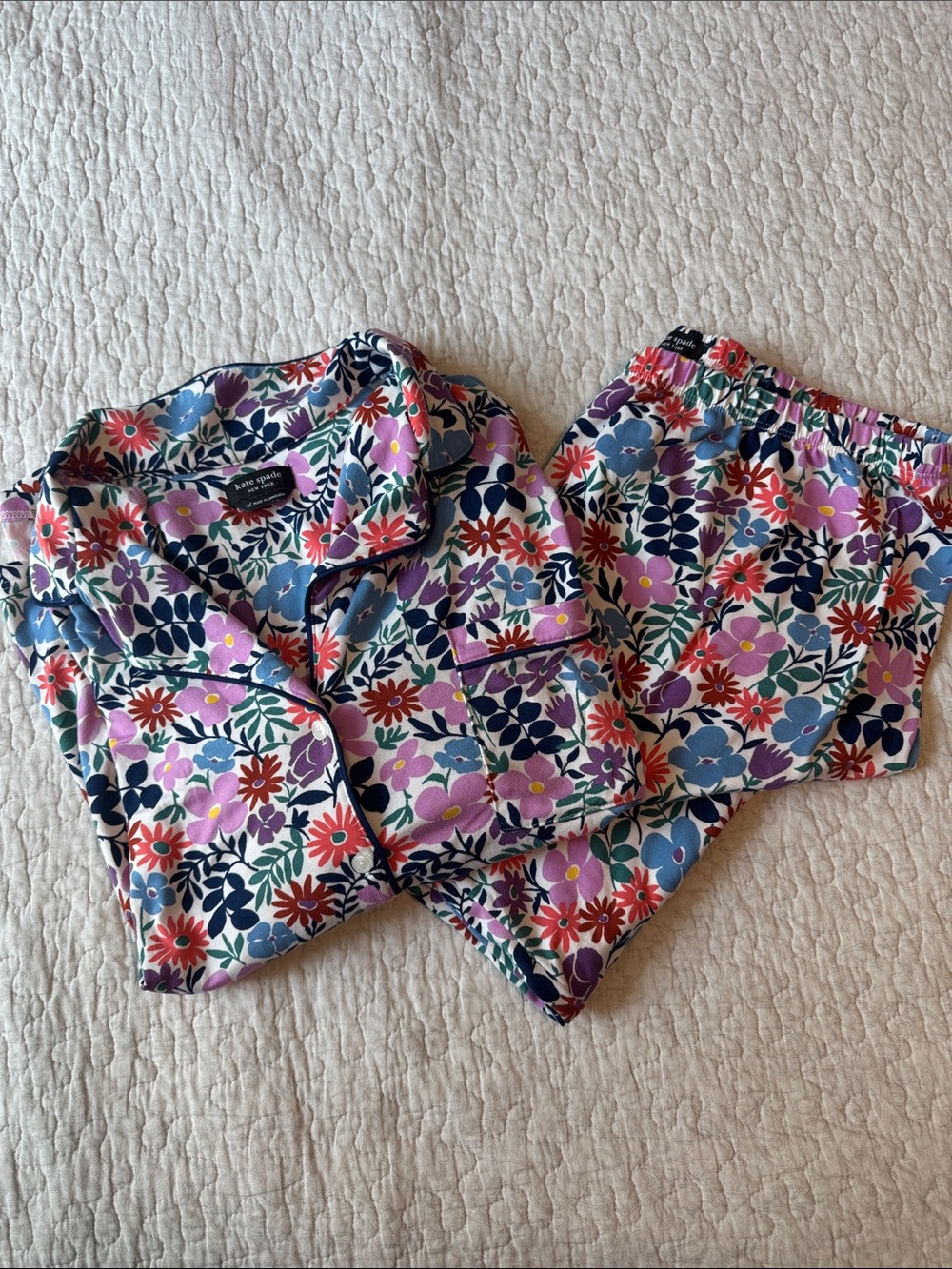 kate spade Floral Super Soft Pajama Set in Pink, Blue, Navy & Green